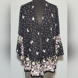 Ember Sheer Floral Kimono Oversized Cardigan Coverup Flowy Layering Sz L Boho